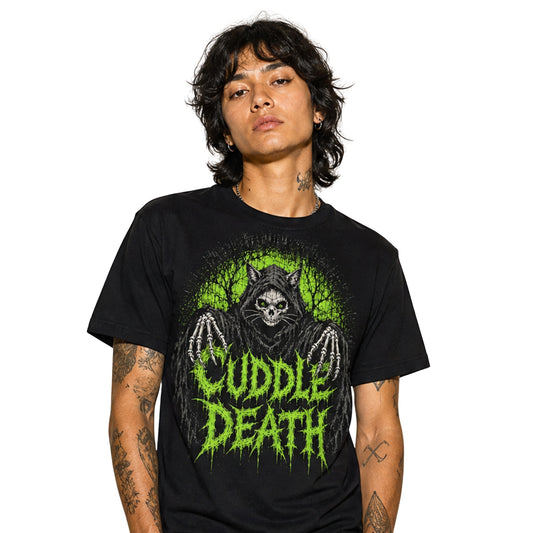 Model wearing the REAPER TEE on a white background