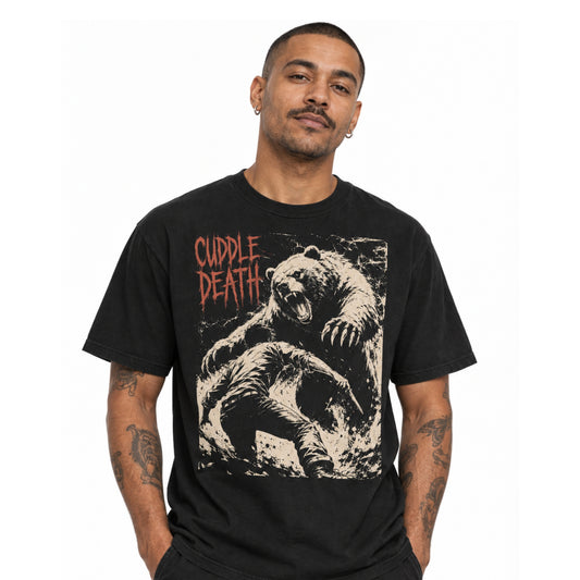 Model wearing the BEAR TEE on a white background
