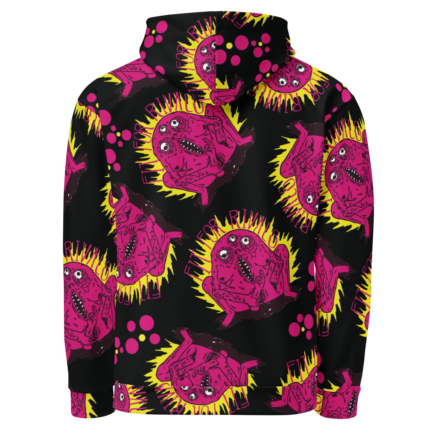Fit For Rivals Super Freaky All Over Hoodie featuring an eye-catching design with colorful monster graphics throughout. Comfortable and stylish hoodie for fans of Fit For Rivals.