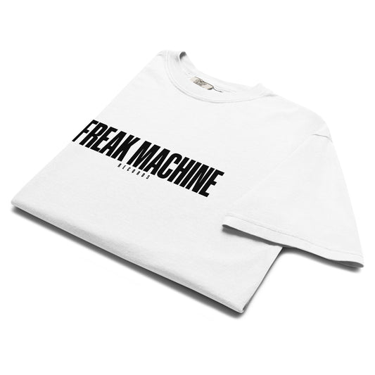 FM White Tee by Freak Machine Records, alternate front view