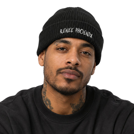 Model wearing the RENEE BEANIE on a white background