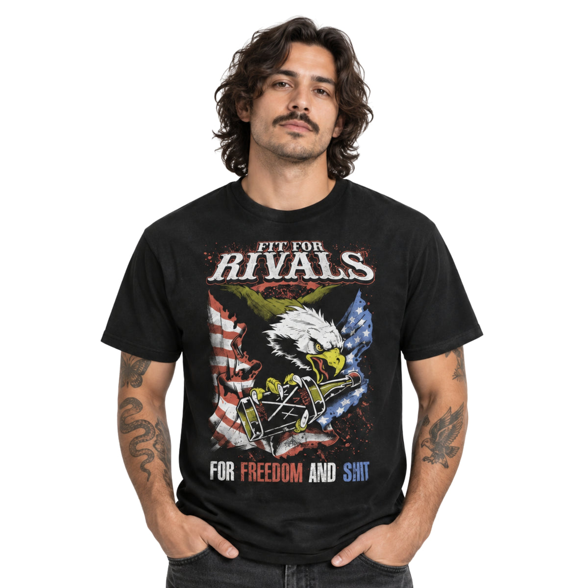Model wearing the EAGLE TEE on a white background