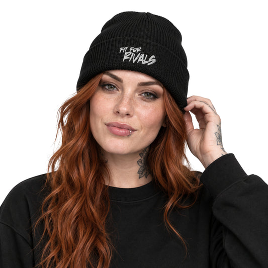 Model wearing the FFR BEANIE on a white background