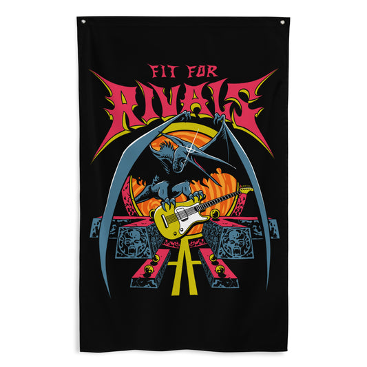 Fit For Rivals Pterodactyl Out Of Hell! Flag measuring 34.5x56 inches, featuring a bold pterodactyl graphic and band logo. Large, eye-catching flag for Fit For Rivals fans.