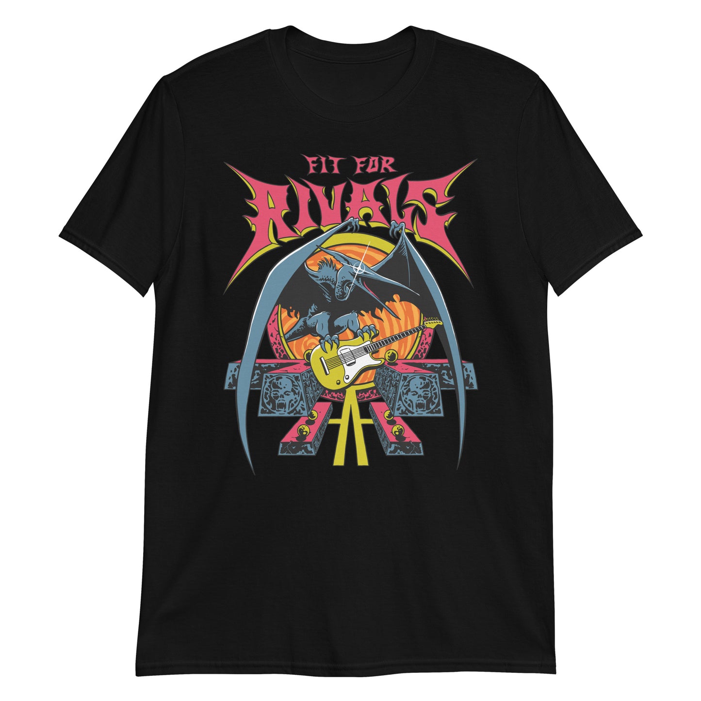 Fit For Rivals Pterodactyl Out Of Hell! T-Shirt in black featuring a vibrant pterodactyl graphic and band logo. Stylish and comfortable tee for fans of Fit For Rivals.