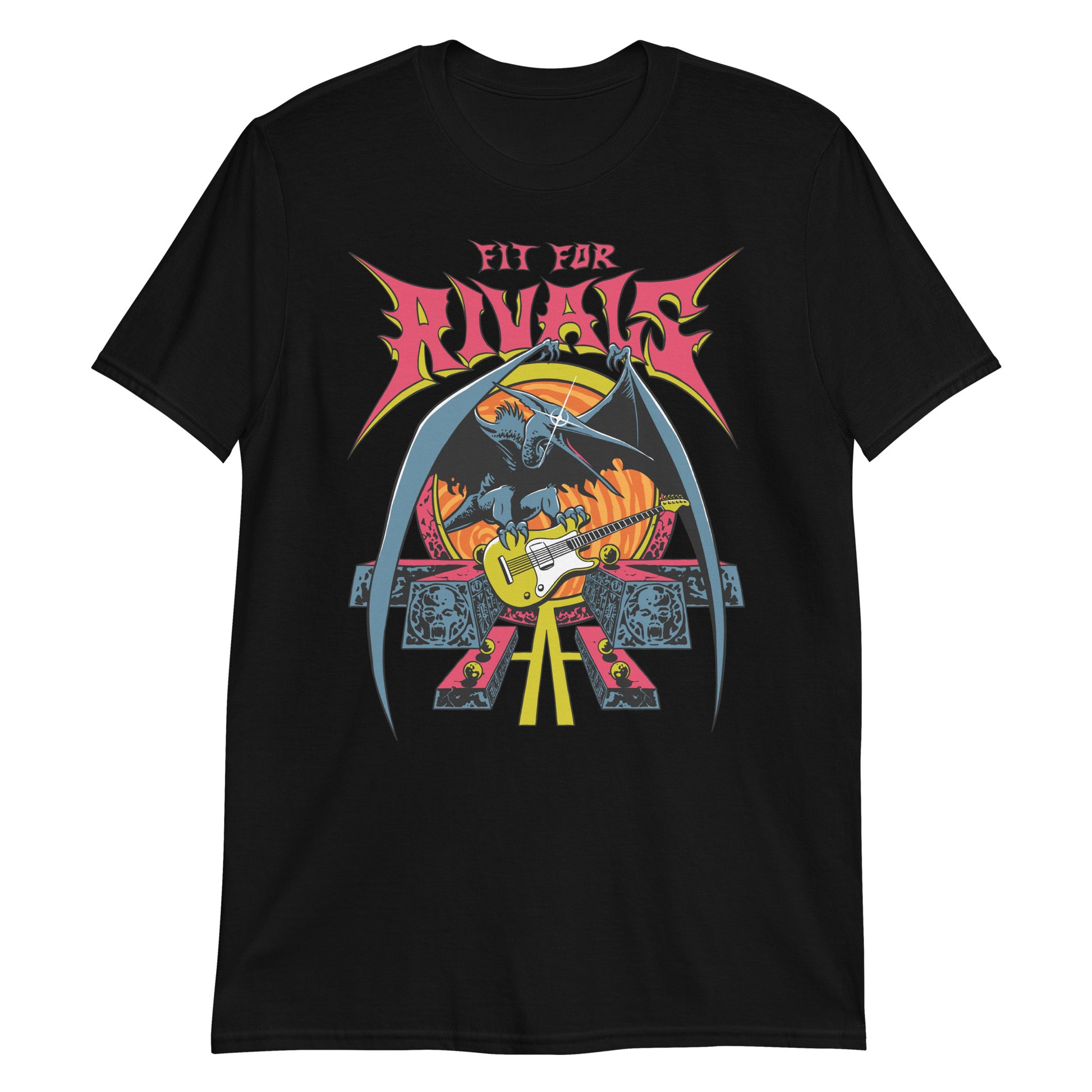 Fit For Rivals Pterodactyl Out Of Hell! T-Shirt in black featuring a vibrant pterodactyl graphic and band logo. Stylish and comfortable tee for fans of Fit For Rivals.