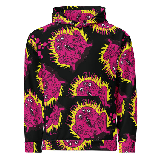 Fit For Rivals Super Freaky All Over Hoodie featuring an eye-catching design with colorful monster graphics throughout. Comfortable and stylish hoodie for fans of Fit For Rivals.