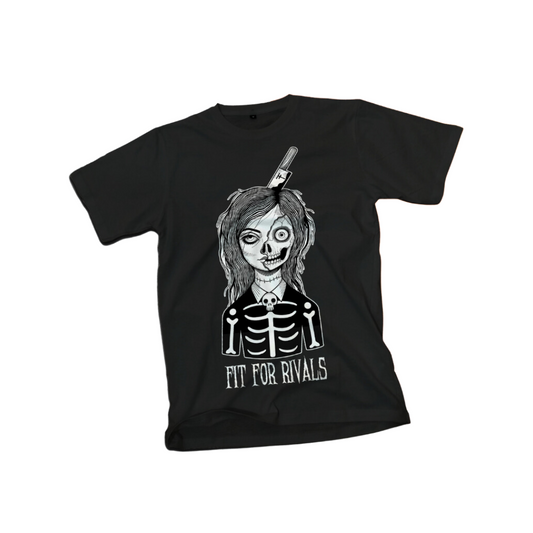 Fit For Rivals Wake The Dead T-Shirt showcasing a bold graphic design on a soft black cotton fabric, available in various sizes.