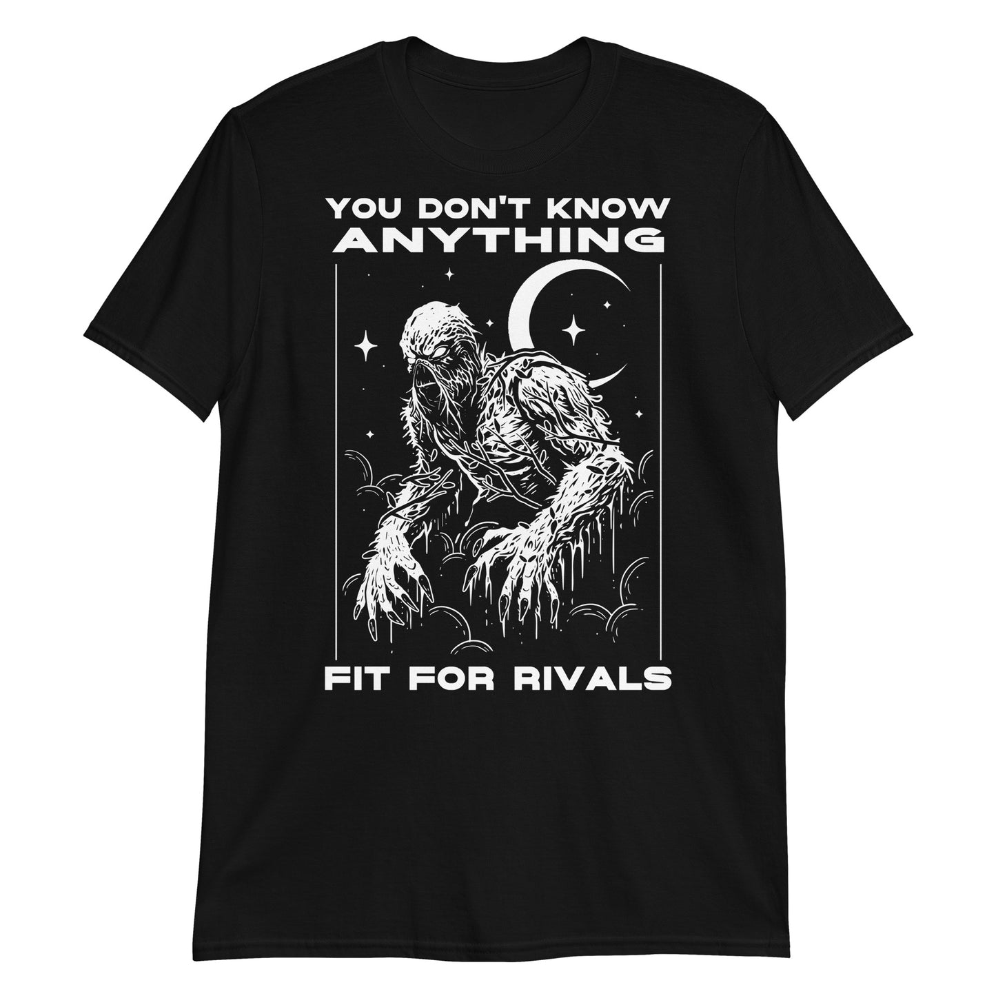 Fit For Rivals You Don't Know Anything T-Shirt in black featuring a bold swamp creature graphic on the front. Unique and edgy tee for fans of Fit For Rivals.