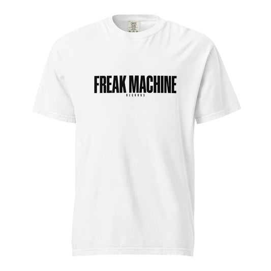 FM White Tee by Freak Machine Records, front view